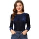 thumbnail image 1 of Blusa de manga abullonada larga de terciopelo con estampado de puntos para mujer Azul-Floral M, 1 of 5