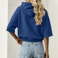 thumbnail image 7 of LEKWK Cropped Hoodie Women Drop Shoulder Short Sleeve Sweatshirt Drawstring Loose Fit Pullover Tops with Pocket Fall Casual Activewear Blue XXL, 7 of 7