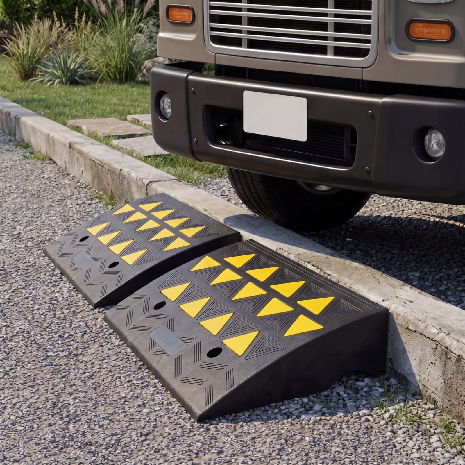 Biotree Driveway Threshold Ramps with 6 Inch Rise for Medium Trucks, 2 Pcs, Black