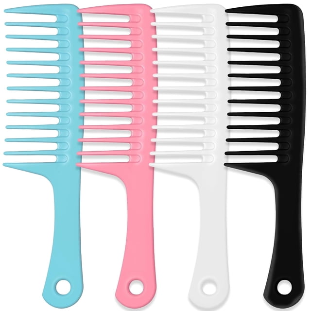OPALESQUE 4PCS Wide Tooth Detangling Comb, Large Hair Styling Comb for Curly, Wet, Long Hair (Multi-colored, Polypropylene, Handgrip)