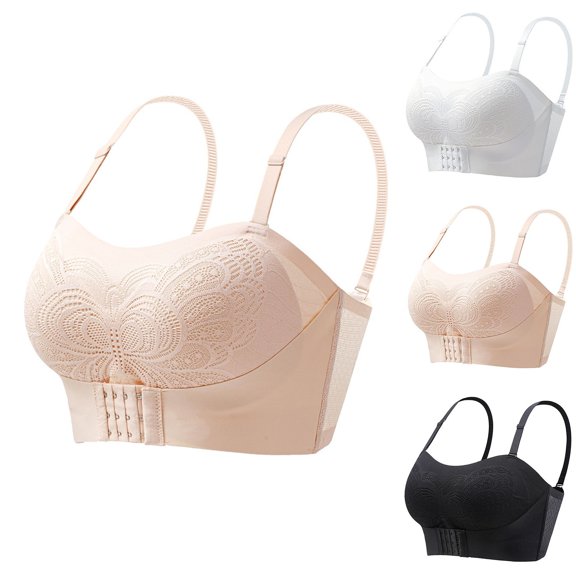 Lispipm Wireless Bra for Women Push Up Bras Detachable Straps Front Closure Underwear Tube Top for Ladies Dress Beige L