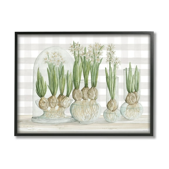 Stupell Industries Rustic Botanical Plants Flowers Glass Planter Country Tartan Paintings Black Framed Art Print Wall Art, 14x11, by Cindy Jacobs