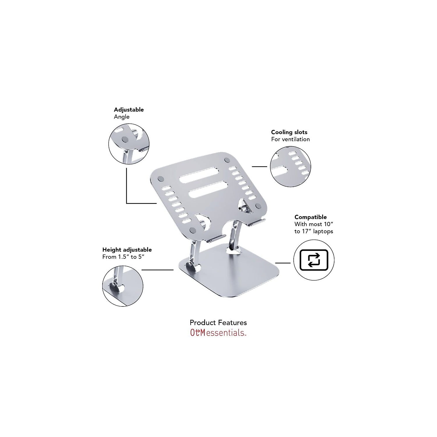 OTM Essentials Aluminum Adjustable Laptop Riser Stand Gray (OB-A2A)