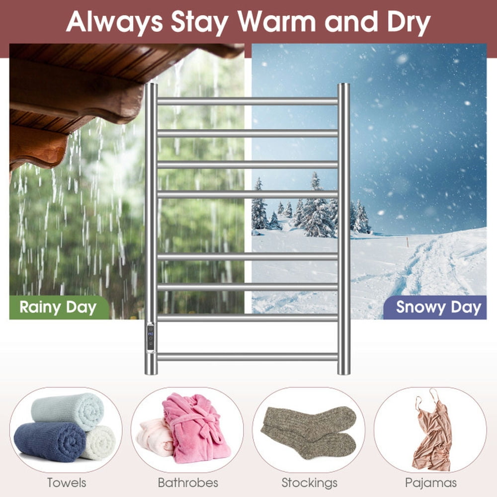 Finihen Wall Mounted Towel Rack, Electric Heated Towel Rack, Electric Towel Warmer Rack, for Bathroom, laundry Room, Silver