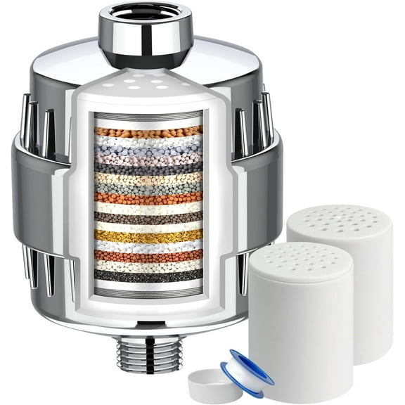 20-Stage Shower Head Filter with 2 Replaceable Filter Cartridges for Hard Water Universal Fit, Reduces Impurities, Improves Skin & Hair