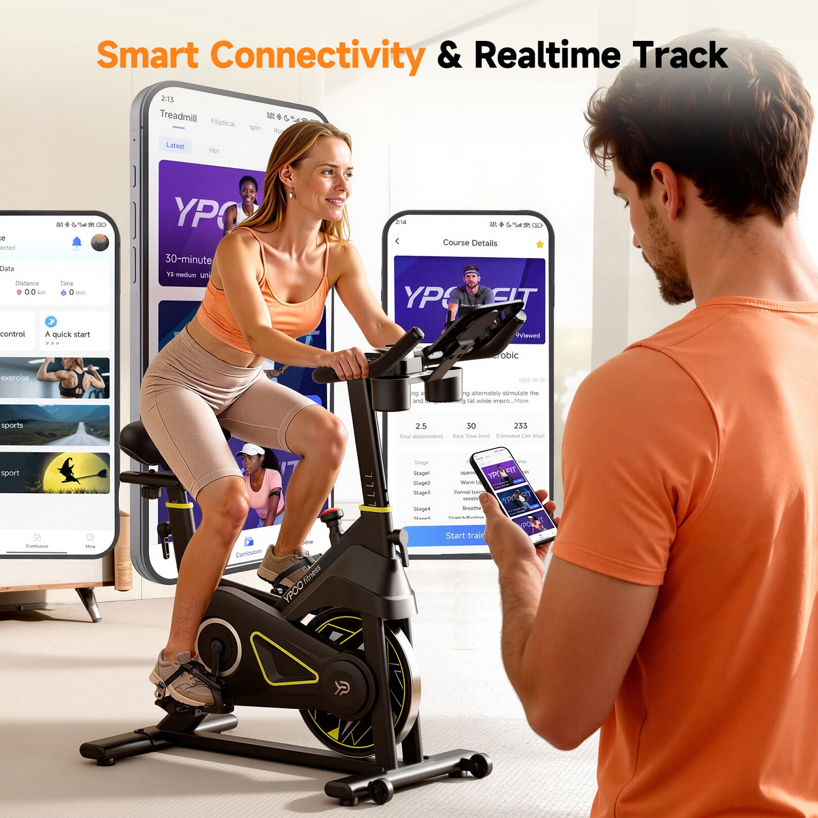 YPOO Professional Exercise Bike for Home Gym, Stationary Bike with 300lbs Weight Capacity, Free APP, Adjustable Resistance for Cardio Workout