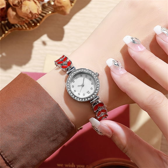Resicozy Womens Waterproof Wrist Watch Round Dial Small Thin Analog Bracelet Quartz Watch Dainty Christmas Gifts Red