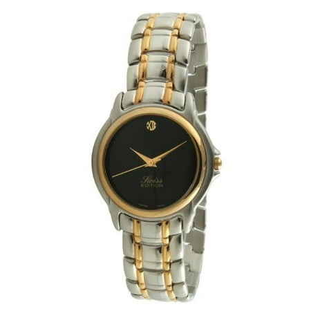 Swiss Edition Men's Luxury Two Tone Silver & 23K Gold Plated Clean Black Dial Dress Watch SE3810-M