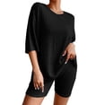 thumbnail image 2 of Short Sets for Women Ribbed Knit Loose Fit Short Sleeve Crewneck T Shirt and Shorts 2 Piece Matching Set Womens Lounge Set, 2 of 8