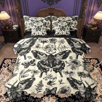 Homewish Hippie Moth Teens Bedding Comforter Set 7pcs, Magic Bohemian Butterfly Queen Bedding Sets, Rustic Flower Plant Reversible Queen Sheet Sets, Luxury Bedroom Decor