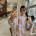 thumbnail image 6 of Oversized Loose Knitwear Cardigan for Women Long Sleeve Rainbow Striped Knitted Open Front Sweater Coat Outwear, 6 of 9