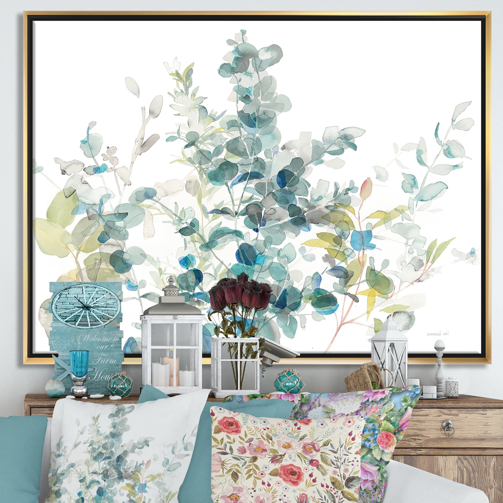 Designart ' Eucalyptus Natural Element ' Farmhouse Framed Canvas