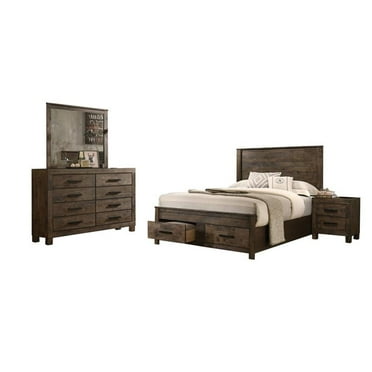 Pemberly Row 4-piece Eastern King Wood Bedroom Set in Rustic Golden Brown