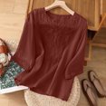 thumbnail image 4 of Gaukiv Womens Embroidered Shirts,Three Quarter Length Sleeve Tops Split Neckline Blouses Pink L, 4 of 4