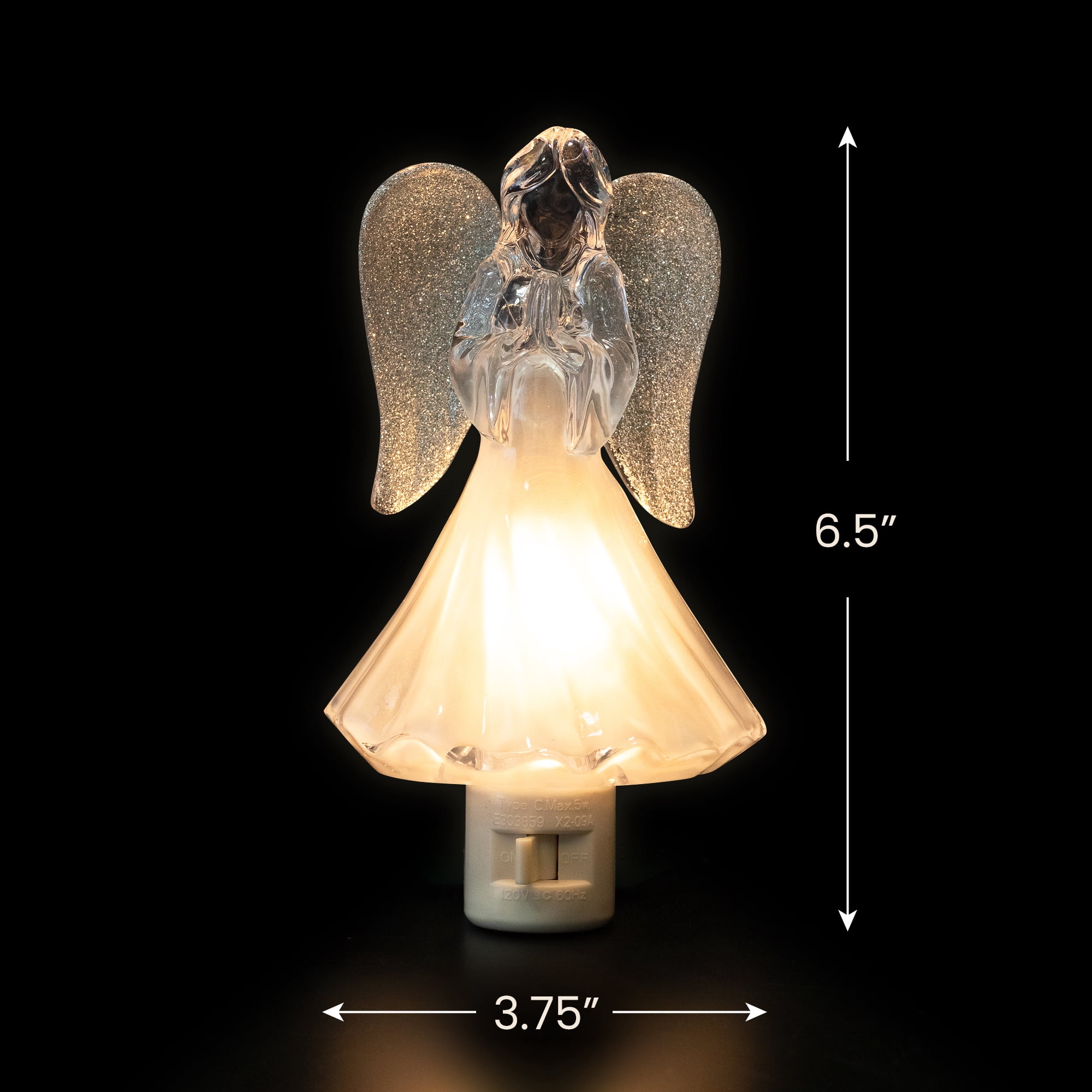 Frosted Angel with Glittered Silver Wings Christmas Night Light - 6.5"