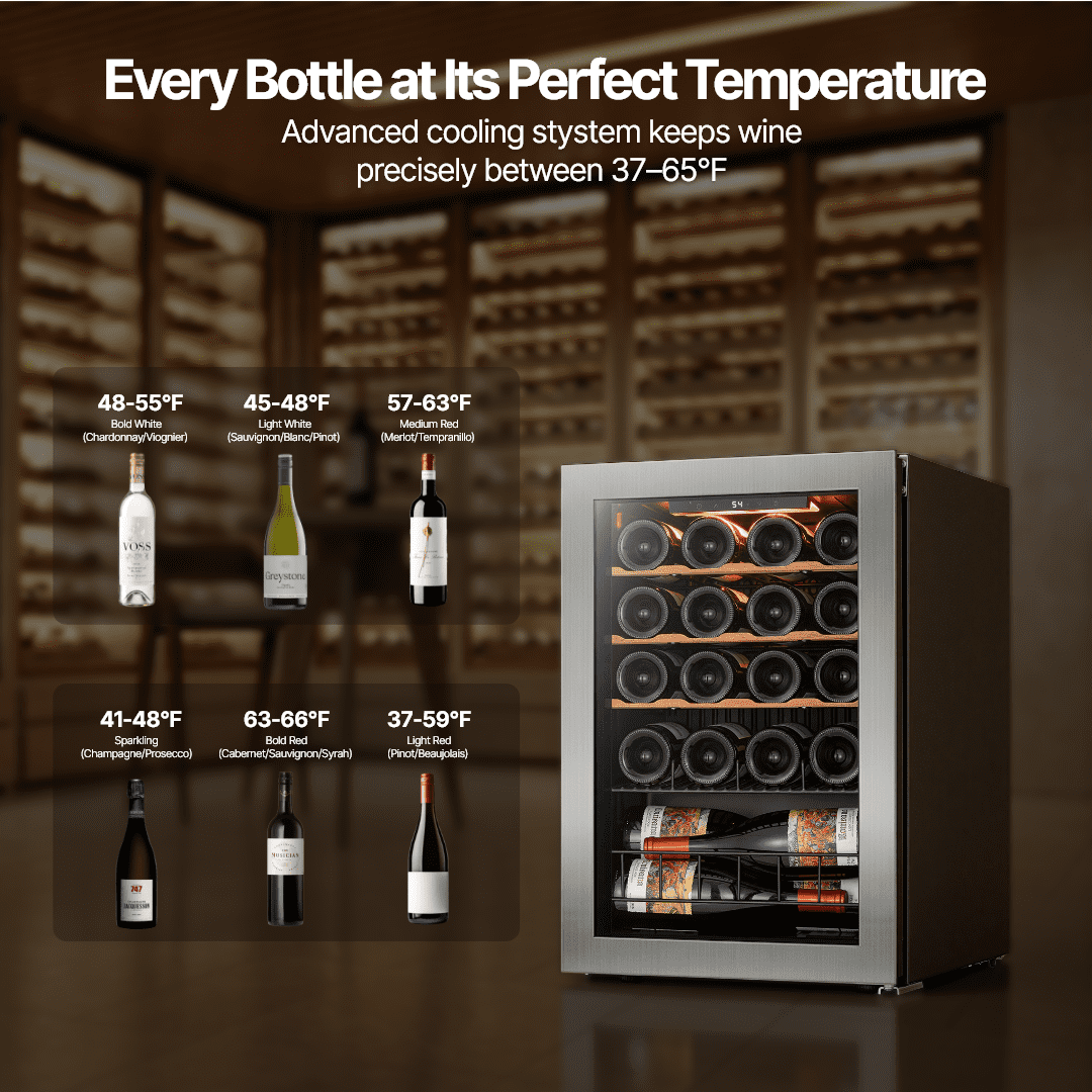 Ca'Lefort Wine Cooler Refrigerator, 2.2 cu.ft. Mini Wine Fridge Freestanding Wine Chiller with Double-Layer Glass Door for Home/Office