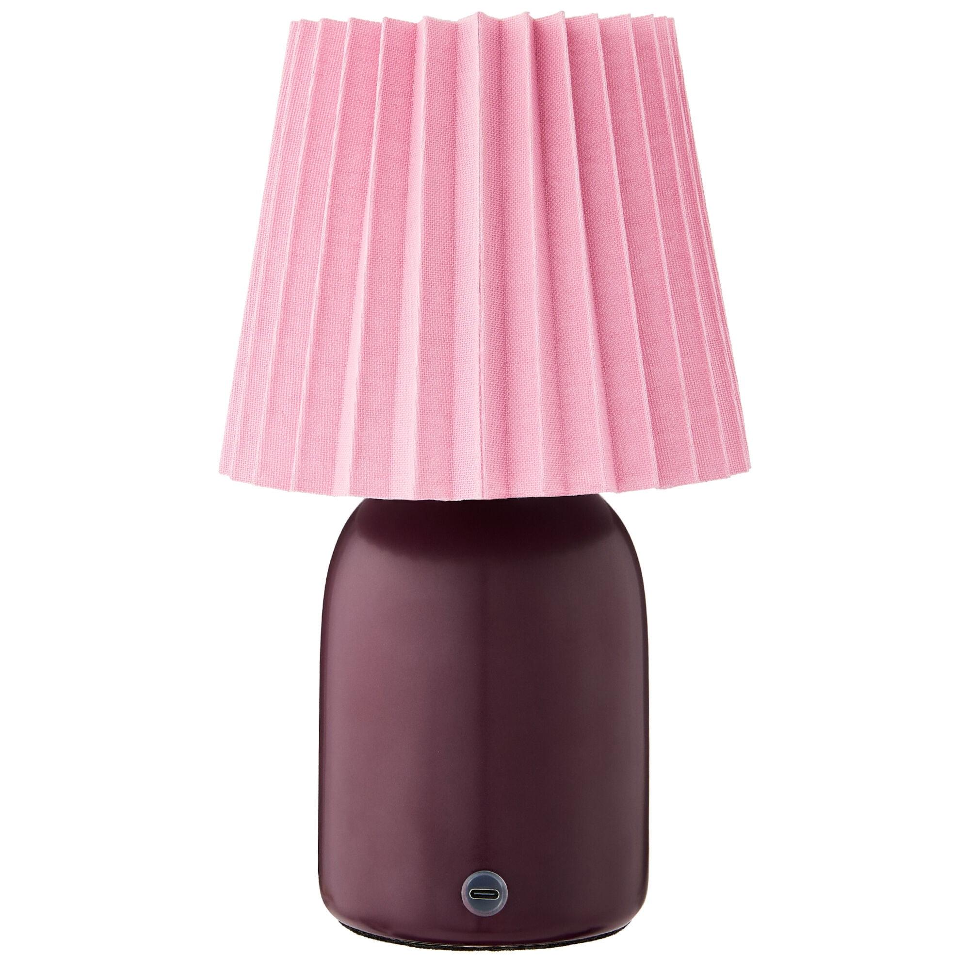 Mainstays 11" Purple Rechargeable LED Portable Lamp with Dimmable Touch Sensor and Pink Linen Shade
