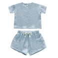 thumbnail image 3 of WOYY Toddler Girls Cotton Linen Outfits Short Sleeves T-Shirt & Shorts Set, Sizes 3-4T, 3 of 3