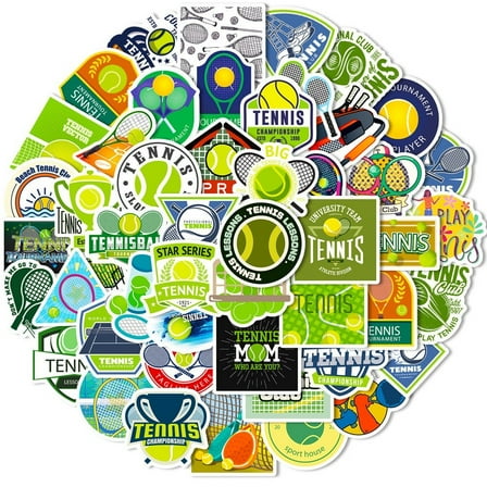 Hzzsbu 50pcs Tennis Theme Stickers - Diy Decorative Graffiti Decals for Phone, Laptop, Bottles & Scrapbook