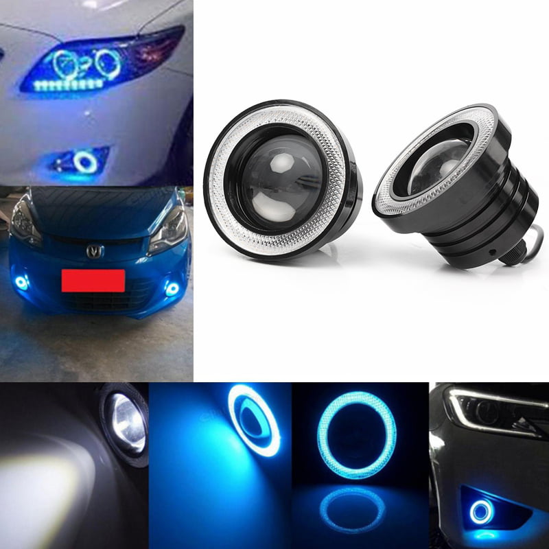 Car SUV 2.5" Angel Eye Blue COB Halo Ring Projector LED DRL Daytime Fog LightsX2