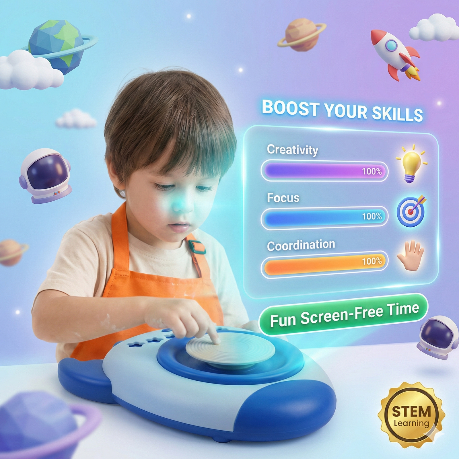Ejoyoyin Pottery Wheel for Kids, Easy Crafts Complete Pottery Kit for Kids Beginners Ages 6+, Mini Clay Kit with Sculpting Tools, Ideal Birthday Gift