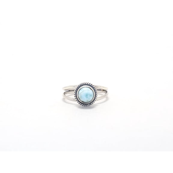 Heaven Crafts Round Designer Larimar Ring 925 Sterling Silver Bohemian Minimalist Ring Bridesmaid Jewelry Gift For Her