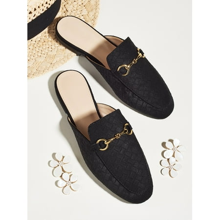 

Snaffle Decor Woven Pattern Loafer Mules Women‘s Footwear