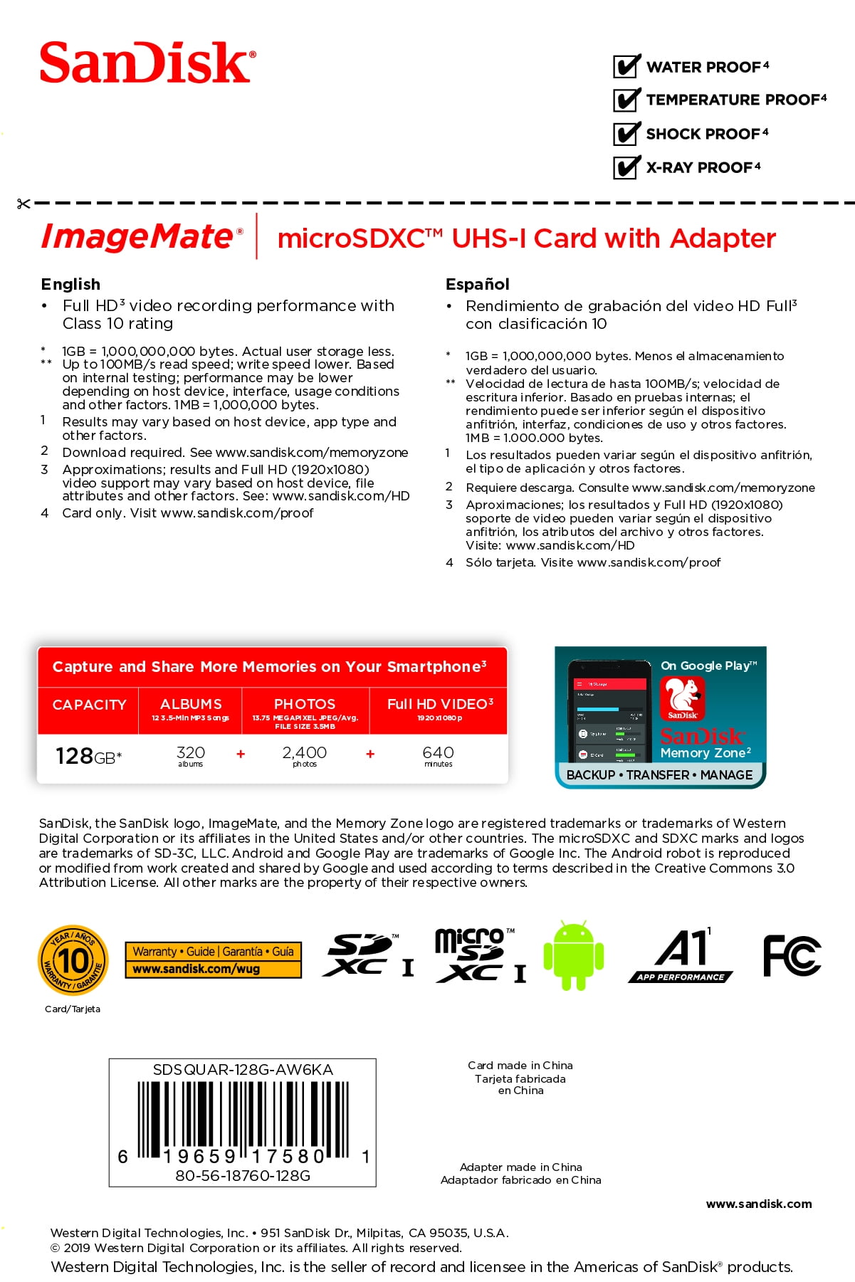 SanDisk 128GB Image Mate MicroSDXC UHS-1 Memory Card with Adapter - C10, U1, Full HD, A1 Micro SD Card