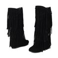 thumbnail image 6 of Xiaoxatg Women's Mid-Calf Boots Plus Size Winter Heel Fringe Inside Booster Mid Length Footwear for Stylish Comfort 6 Black, 6 of 6