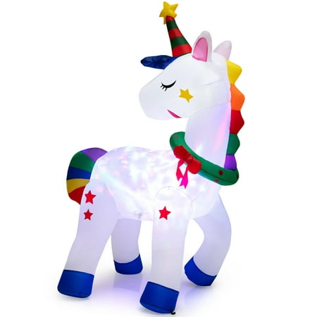 6' Tall Christmas Magic Unicorn, Inflatable Unicorn Decoration with Rainbow