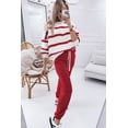 thumbnail image 2 of Women's Red Stripe Drop Shoulder Pullover and Jogger Pants Set - Casual Two Piece Outfit | [ZhiHiMeRi] | (US 8-10)M, 2 of 7