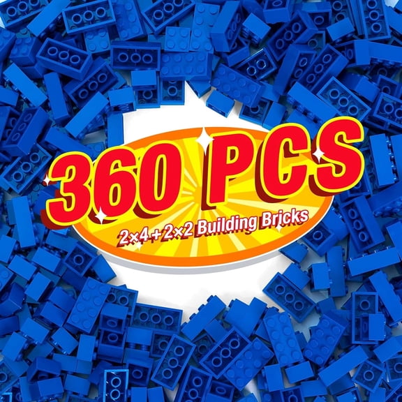 360 Pieces Building Bricks, Classic Basic Flats Parts and Pieces - 2x4 Brick x200 and 2x2 Brick x160, Moc Building Bulks Compatible with All Major Brands, Blue
