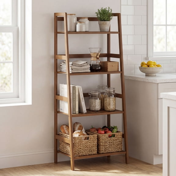 ELLEGNT Ladder Shelf 4-Tier Bamboo Plant Display Stand Home Bookshelf, Brown
