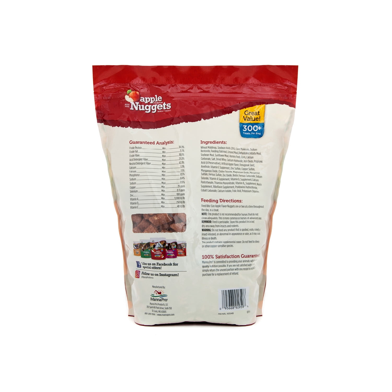 (2 pack) Manna Pro Bite-Size Nuggets Horse Treats, Apple, 4 lbs.