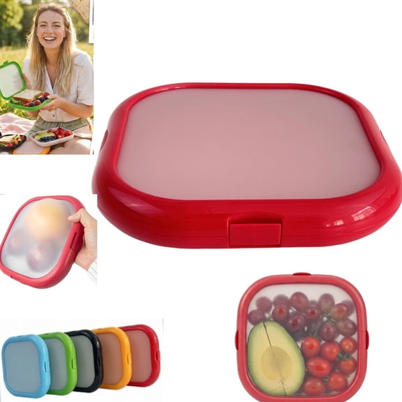 Sandwich Box Microwavable Lunch Box Reusable Silicone Food Storage Containers,Reusable Storage Containers For Fridge (Red)