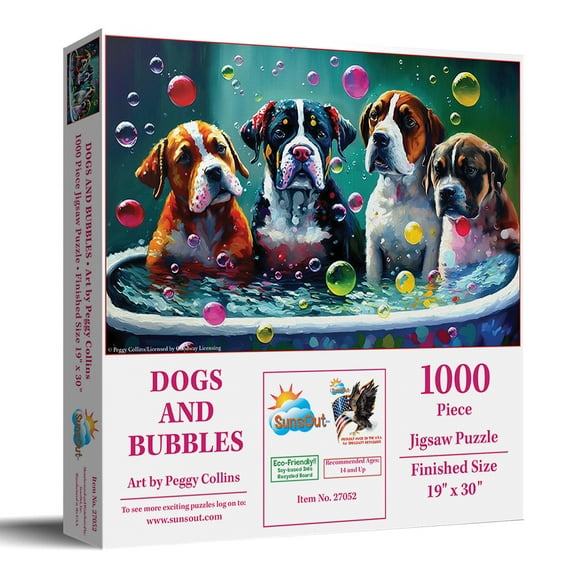 SUNSOUT INC - Dogs and Bubbles - 1000 pc Jigsaw Puzzle by Artist: Peggy Collins - Finished Size 19" x 30" - MPN# 27052
