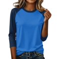 thumbnail image 5 of Tops for Women 3/4 Sleeve Women's Color Block Tops Casual Dressy Crew Neck Shirts Blouses Trendy Fall Loose Fit Outfits,M, 5 of 7