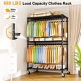 thumbnail image 5 of ULIFP5 Plus Rolling Clothes Rack, Clothing Racks for Hanging Clothes, Black | Heavy Duty Garment Rack with Wheels, 3-Tier Shelves, Portable Closet Racks 45''W × 20.5''D × 80.5''H, Max Load 660Lbs, 5 of 9