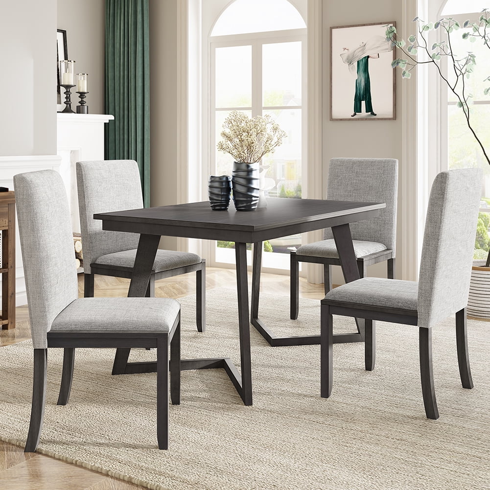 Veryke 5 Piece Kitchen Dining Set, Rectangular Wood Table and 4 Chairs