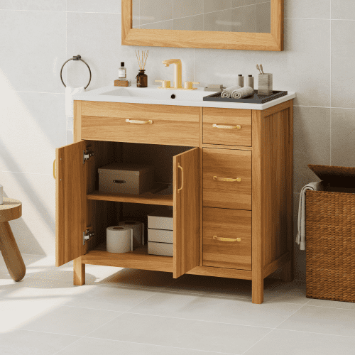 36" Wood Bathroom Vanity with Solid Wood Frame Free-Standing