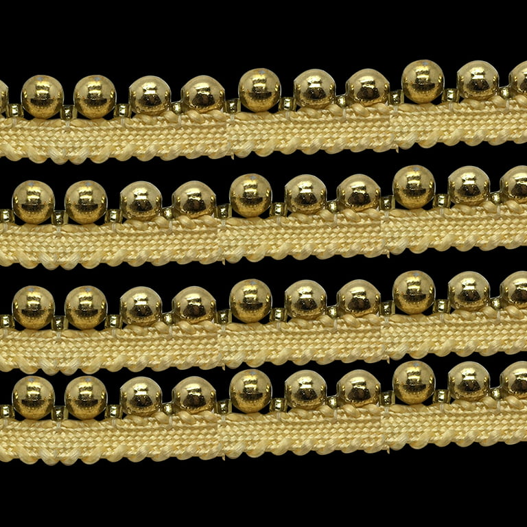 Trimming Shop 12mm Gold Pearl Beaded Embellishing Lace Trim Edge Ribbon, 1  Meter 