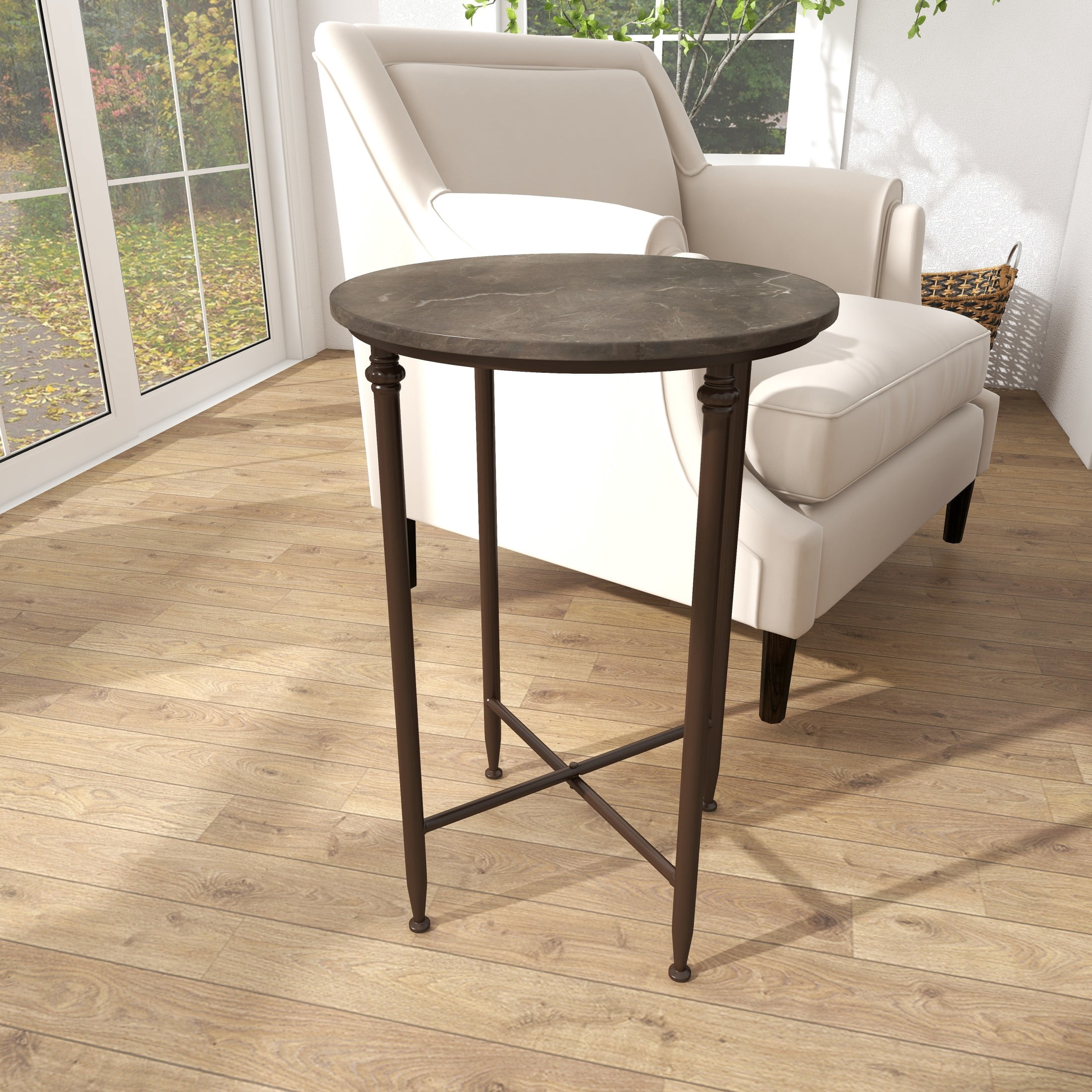 DecMode 18" x 26" Brown Marble Accent Table with Bronze Metal Legs, 1-Piece