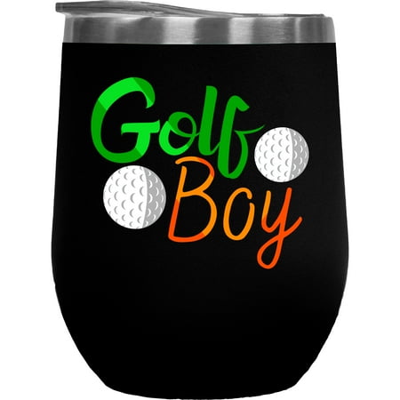 

Golf Boy with Balls Golf Player Golfing or Golfer Themed Merch Gift Black 12oz Insulated Wine Tumbler