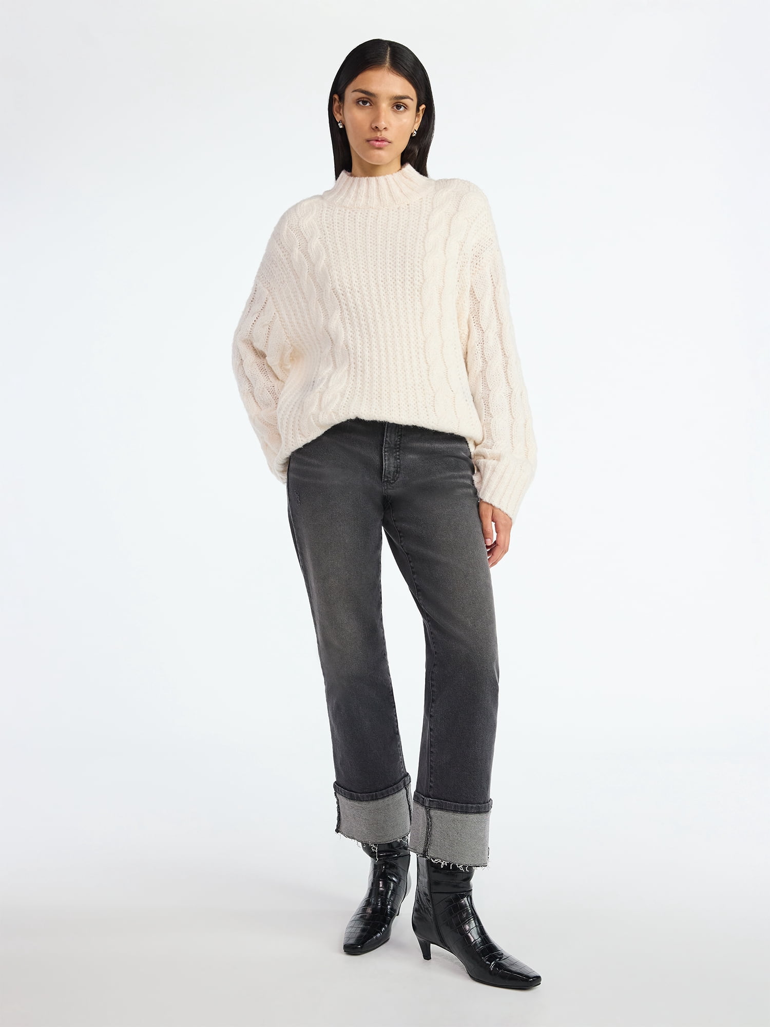 Scoop Women’s Oversized Cable Knit Sweater, Midweight, Size XS-XXL