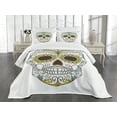 thumbnail image 3 of Ambesonne Sugar Skull Quilted Bedspread Set 3 Pcs, Folk Floral, Queen Size, Green Brown Seafoam, 3 of 5