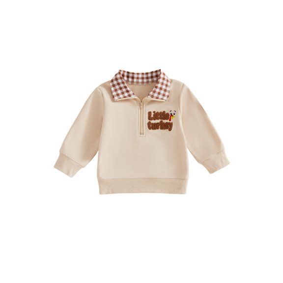 RUINIXCW Toddler Baby Boy Girl Thanksgiving Sweatshirt Outfit Infant Baby Boys Girls Fall Shirt Clothes Casual Letter Turkey Embroidery Plaid Collar Half Zip Up Long Sleeve Pullover Tops