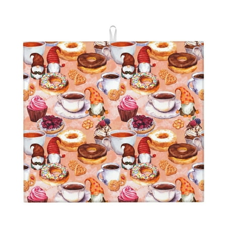 

Pofeuu Gnomes With Coffee Print Ultra Water Absorbent Microfiber Dish Drying Mat Drying Mat for Kitchen Kitchen Counter Accessories