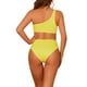 thumbnail image 3 of INSPIRAR CHIC Traje de baño de una pieza para mujer, un hombro, corte asimétrico en la cintura, tela acanalada, bañador, monokini, pequeño, amarillo, 3 of 5