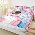 thumbnail image 3 of Manfei Winter Kawaii Snowman Bed Sheets, Merry Christmas King Sheets, Pink Blue Gifts Sheet Set, Breathable Home Decor, 4pcs, 3 of 7