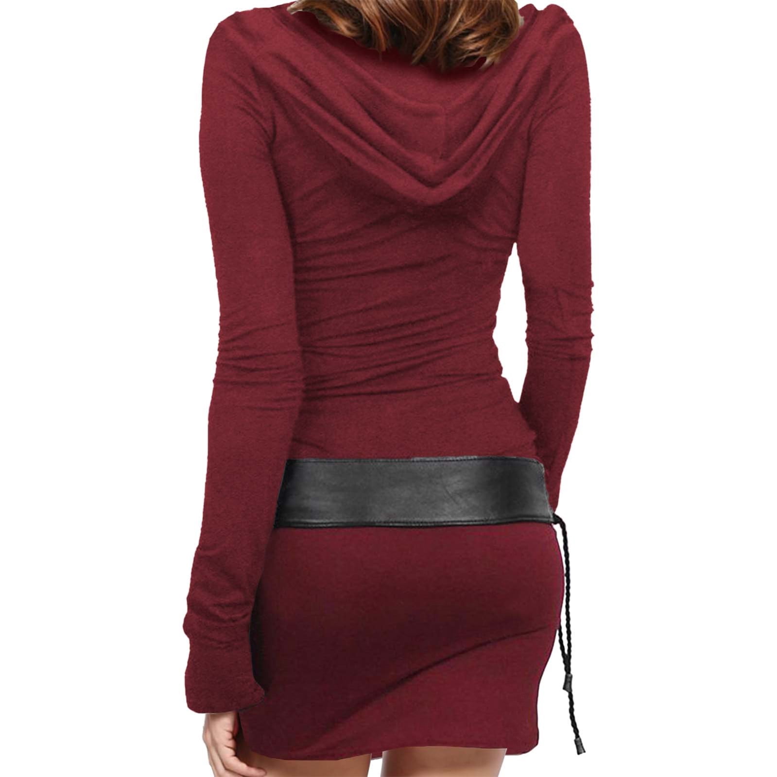 hotojiny Hoodie Mini Dress for Women Comfy Ruched Vintage Party Dresses Fashion Long Sleeve Bodycon Pencil Dress